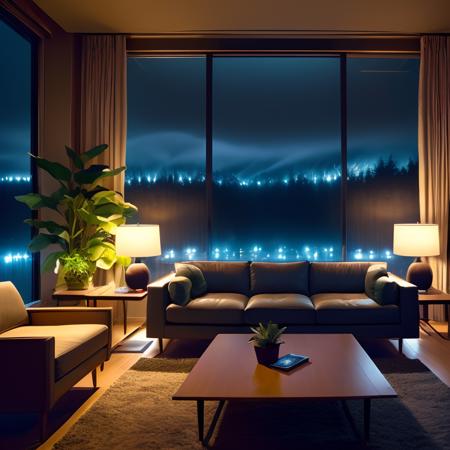 406778-336108369-midcentury modern living room dimly lit with dark rainy evening outside, (foggy rainy evening_1.2), pacific northwest, (dim ligh.png